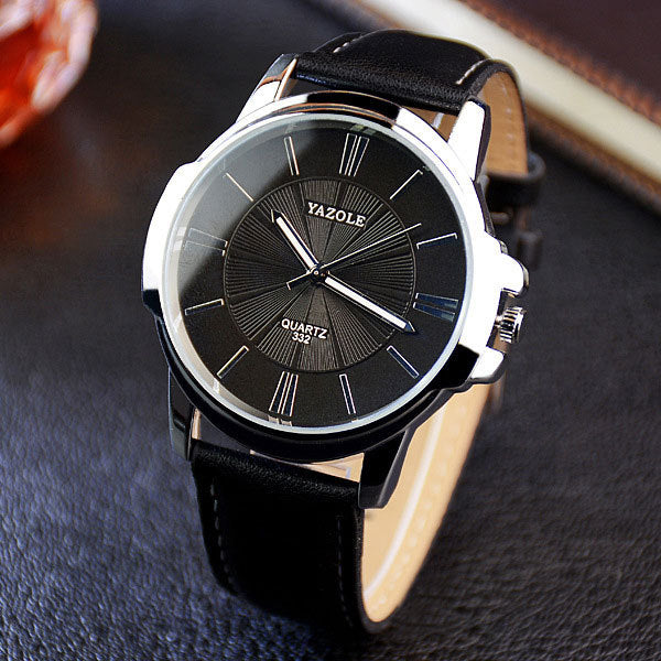 YAZOLE Men’s Quartz Watch – Business Style with Leather Strap