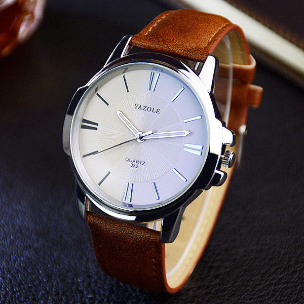 YAZOLE Men’s Quartz Watch – Business Style with Leather Strap