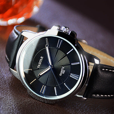 YAZOLE Men’s Quartz Watch – Business Style with Leather Strap