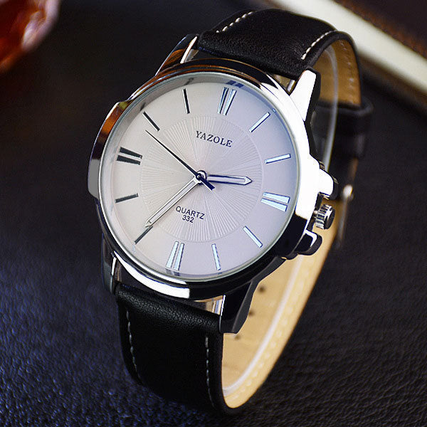YAZOLE Men’s Quartz Watch – Business Style with Leather Strap