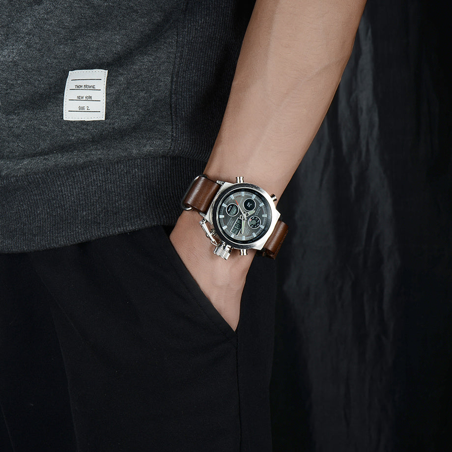 Men’s Military LED Quartz Watch – Analog & Digital Display