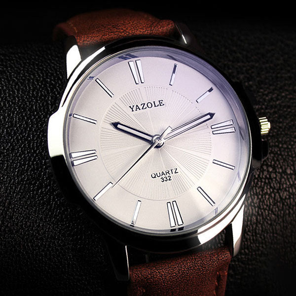 YAZOLE Men’s Quartz Watch – Business Style with Leather Strap