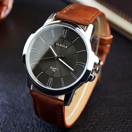 YAZOLE Men’s Quartz Watch – Business Style with Leather Strap
