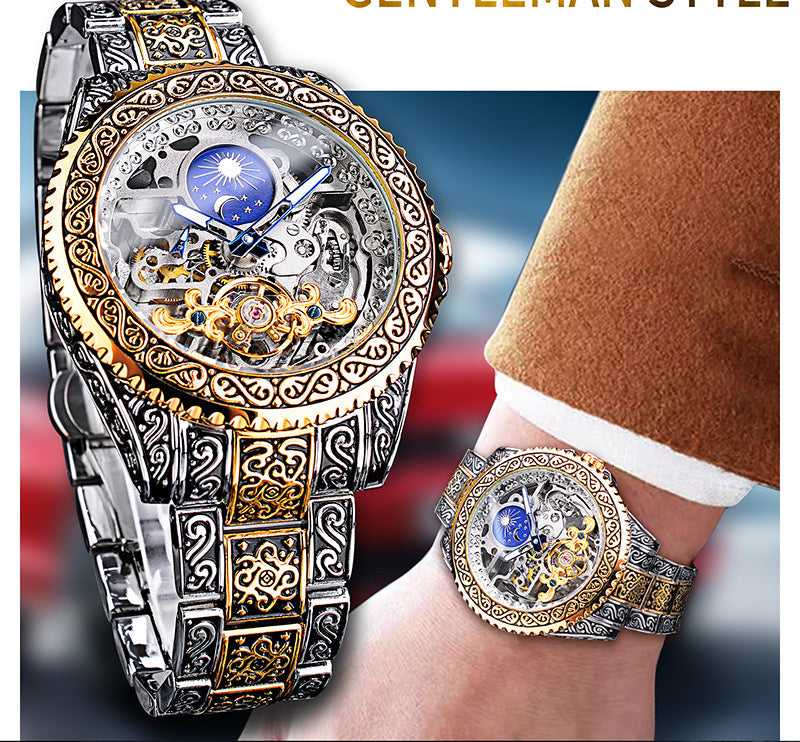 Elegant Mechanical Wristwatch for Men – Carved Skeleton Dial by Forsining